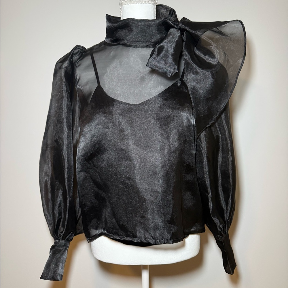 Black Sheer Women's Blouse with Bow